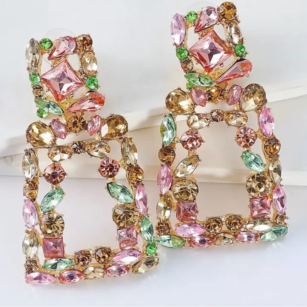 Elegant Multicolor Geometric Crystal Earrings